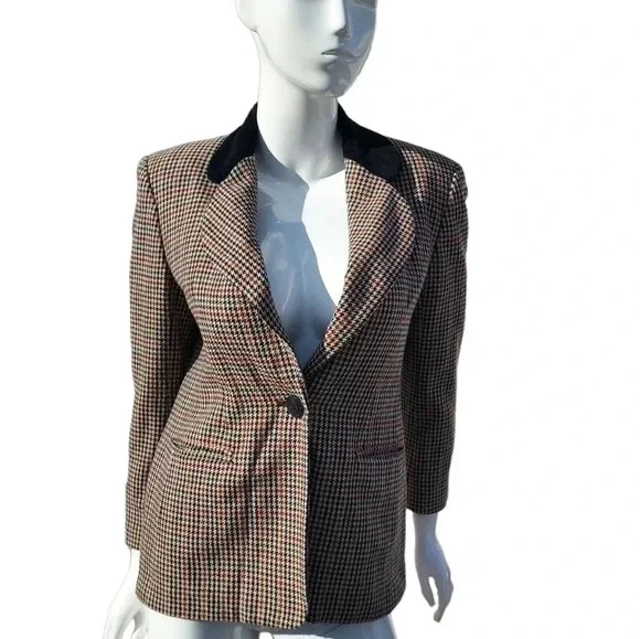 Joan Leslie Size 6 Womens  Brown and Black Squared Blazer with Velvet Collar - Picture 9 of 16